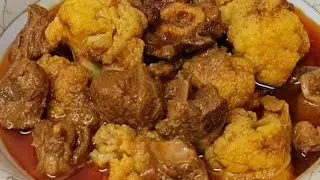lamb meat with cauliflower recipe || meat with fulkopi curry || mutton curry with cauliflower curry,
