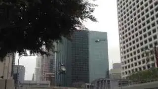 LASD SEB Fast ropes onto bridge from helicopter downtown LA