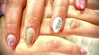 Pink and white gel nail art