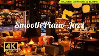 Cozy Winter Bookstore Cafe ❄ Smooth Piano Jazz Music & Crackling Fireplace for Work, Unwind