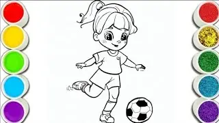 Girl Playing Football Drawing, Coloring, Painting For Kids easy with colours