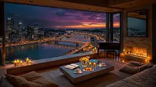 Purple City Sunset Ambience ~ Luxury Apartment with Soothing Jazz Piano for Stress Relief