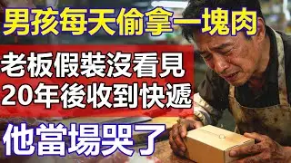 男孩每天到肉攤偷拿一塊肉，老板假裝沒看見默許，20年後一個快遞送到門口，他當場哭了