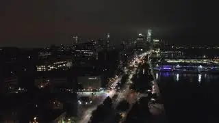 Aerial Drone Shot Right Pan Over West Side Highway at Night - Royalty Free Stock Video