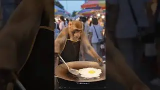 Monkey Chef 🐒 Flips Perfect Omelette on Street! 🍳🔥 | #MonkeyChef #OmeletteMaster #StreetFood #shorts