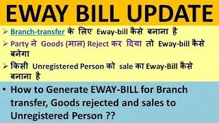 EWAY BILL FOR BRANCH TRANSFER, GOODS REJECTED, SALES TO UNREGISTERED PERSON