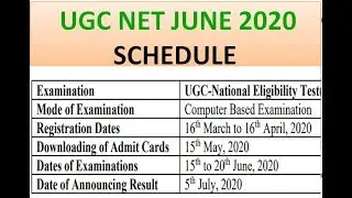 NTA UGC NET EXAM JUNE 2020  : SCHEDULE