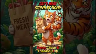 Tiger Steals Cat's Meat! 😱😂 Funny Cartoon Chase & Friendship #shorts #youtubechannel