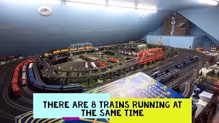 Running 8 Trains! - O scale model train railroad layout - Lionel Trains O Gauge