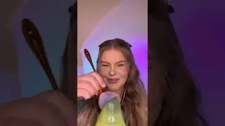 ASMR Yellow & Blue Slime on Mic with Makeup Brush // No Talking