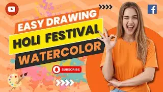 Holi Festival Drawing Easy | Holi Festival Drawing Step By Step | Vasant Utsav Drawing Watercolor