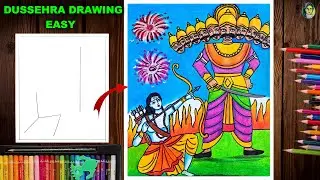Dussehra Special Drawing Easy | How To Draw Lord Rama Killed Ravana | Vijaya Dashami Drawing