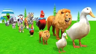 5 Giant Duck Cartoon, Cow, Pig, Eagle, Hippopotamus | Paint Wild Animals Crossing Fountain Animation