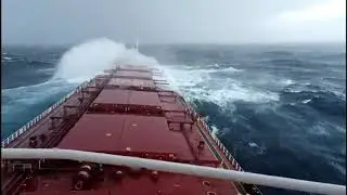 Monster waves in the Bay of Biscay! Crazy winter Storm with white water on the deck.