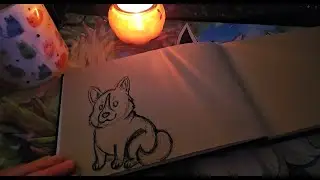 Sketchbook Page 2; Scribble Biro Corgi & Gouache. Candlelit Late Night Art Practice, Tea & Music.