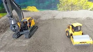 The Rc Road roller is tasked with compacting the soil at the mine site.