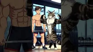 Animated Fitness Boy Deadlifting with Buff Cat &ndash; Fun Cartoon Gym Scene