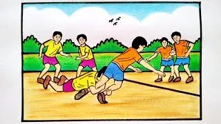 Kabaddi Drawing Easy Step by Step | How To Draw Boys Playing Kabaddi | Kabaddi Players Drawing