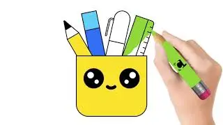 Cute Pencil Holder Drawing for Kids | Easy Stationery Drawing Lesson