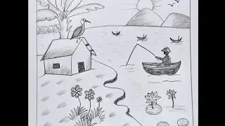 Village scenery drawing with pencil #easyarttutorial #drawingtutorials 