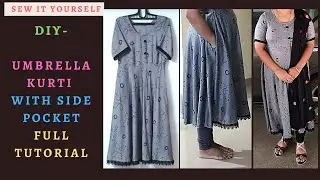 Umbrella cut kurti step by step easy Tutorial // kurti side pocket cutting and stitching