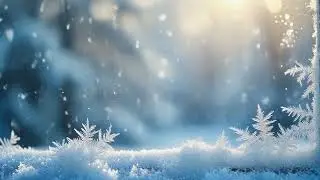 Winter Snowfall Background Loops frosty window with soft morning light shining