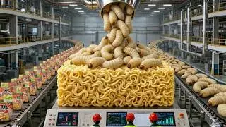 Inside the Coconut Worm Factory | How Fatty Worms Are Turned Into Instant Noodles (Full Process)