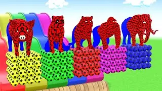 5 Giant Duck Cartoon, Cow, Giraffe, Elephant, Lion, Paint Wild Animals Crossing Fountain Animal Game