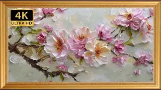 4K Impasto Floral Painting Screensaver | Blooming Peonies & Cherry Blossoms Ambient Art