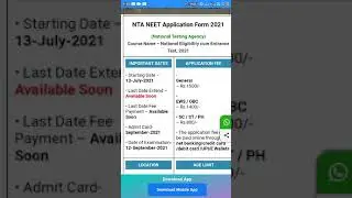 NTA NEET Application Form 2021  Course Name &ndash;&nbsp;National Eligibility cum Entrance Test, 2021
