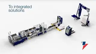Integrated solution to pack, palletize, and stretch wrap your products for shipment