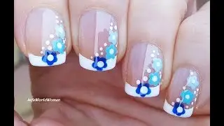 No Tape FRENCH MANICURE NAIL ART With Blue Flowers / LifeWorldWomen 2020