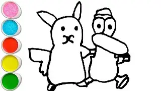 Cute Pikachu with pato Drawing, Painting and Coloring For Kids and Toddlers_ Easy drawing 