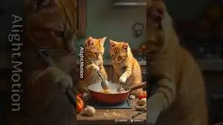 Chubby cat cooks food in the cutest way😂 #orangecat #catlovers #cookingcats