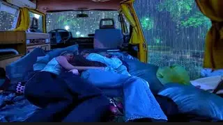 Snuggling in a Camper Van While Heavy Rain Falls Outside, Calm Night Sounds for Deep Relaxation