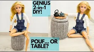 DIY Cardboard Barbie Pouf | Genius 2-in-1 Storage Hack! ✨ #miniaturefurniture #barbiediy