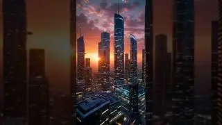 Futuristic Cityscape 3D Animation &ndash; Sunset Skyline with Flying Cars