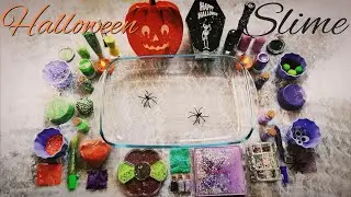 🎃 Halloween Slime 🎃🕷️| Mixing Makeup Eyeshadow Glitter into Clear Slime | Satisfying Slime Video ✨
