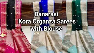 Partywear Collections Banarasi Kora Organza Silk Sarees With Blouse Rs.1230+100s #koraorganza