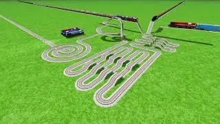 SIX TRAINS VS RISKY BUMPY CIRCLE TRACK CROSSIN ZIG ZAG UTRUN RAILROAD RAILWORK BEANG 