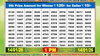 [LIVE] Lottery 1:00 PM Dear Nagaland state lottery live draw result 14.01.2026 | Lottery live