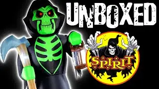 SPIRIT HALLOWEEN HUGE INFLATABLE GRIM REAPER !! 8 FEET TALL LIGHT ED UNBOXING SET UP REVIEW
