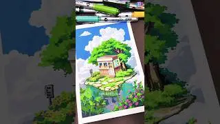 Magical Floating Island Drawing | Acrylic Marker Art for Kids & Beginners