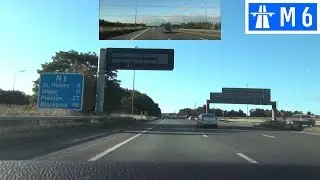 Driving in the UK - M6 Motorway - J21a to J26 - Front View with Rearview Mirror