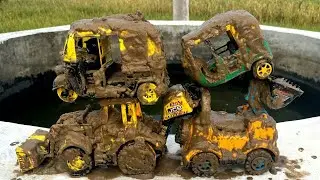 Rickshaw khilona mudding jcb challenge toys | dumper truck mudding jcb khilona toys |KidsKaa Channel