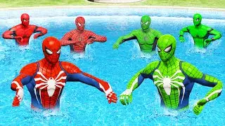 GTA 5 Water Ragdolls Red Team Spiderman vs Green Team Spiderman Jumps/Fails (Euphoria Physics)