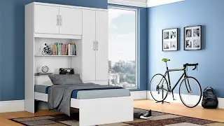 Detalhes Guarda-roupa Juvenil 4 Portas Com Cama Solteiro Embutida Henn Cravo