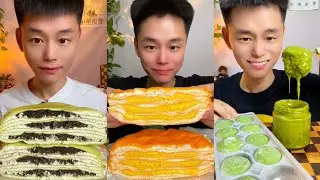 ASMR Colorful Creamy Crepe Roll Cake🍡Mochi Dessert🎂MUKBANG SOUNDS เครปโรล​ 먹방 #crepe#asmr#mochi#fifa
