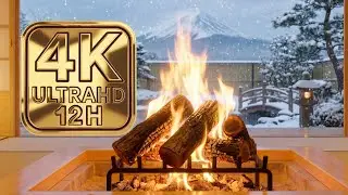 Japanese Onsen Ryokan Fireplace in Snow