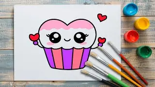 How to Draw a Cute Love Cupcake Simple & Easy for Kids